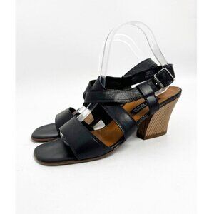 Paul Green designer black Leather Straps Heeled sandals Shoes Sz 7.5 US Sz 10